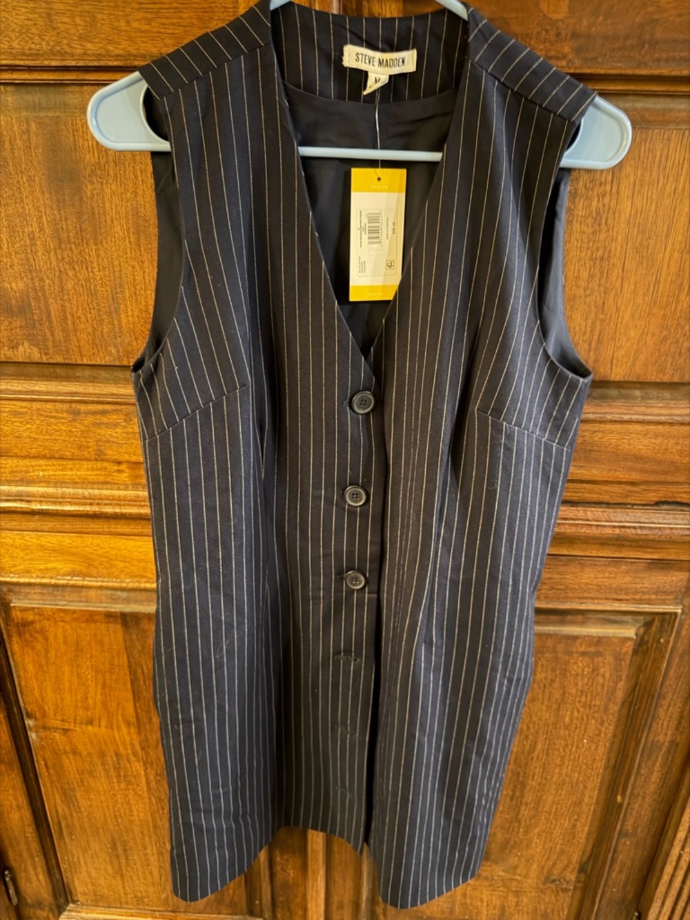 Steve Madden Navy Pinstripe Button-Front Vest Dress nwt size medium